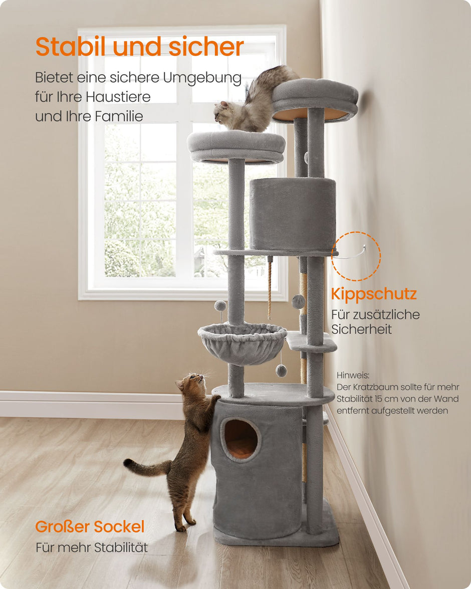 Grote Krabpaal met Platforms – Pluche en Sisal – Lichtgrijs