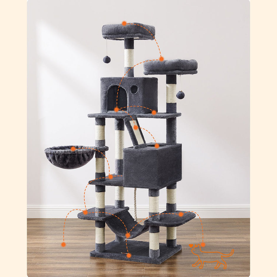 Krabpaal – 168 cm met 2 holen – Grijs en Beige