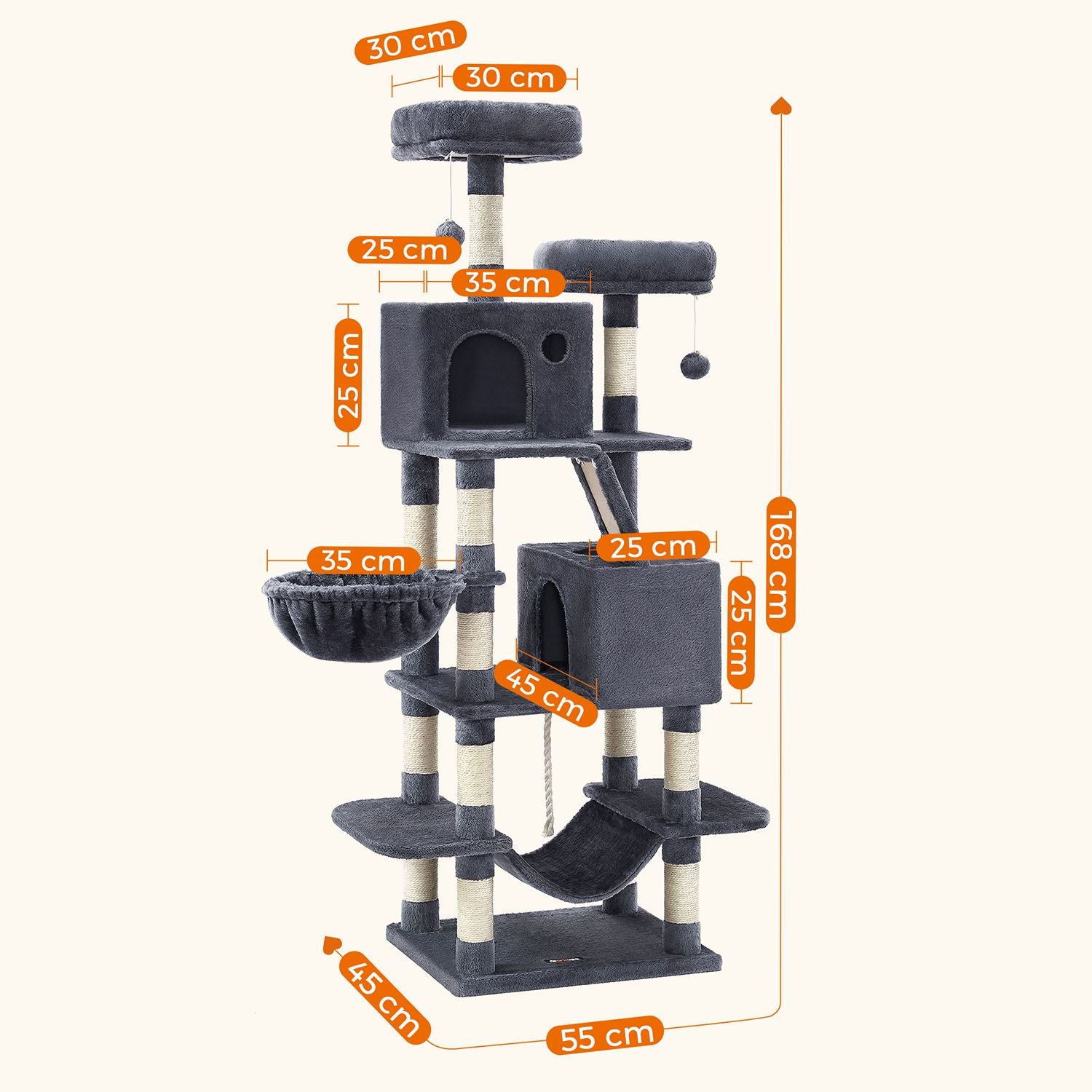 Krabpaal – 168 cm met 2 holen – Grijs en Beige