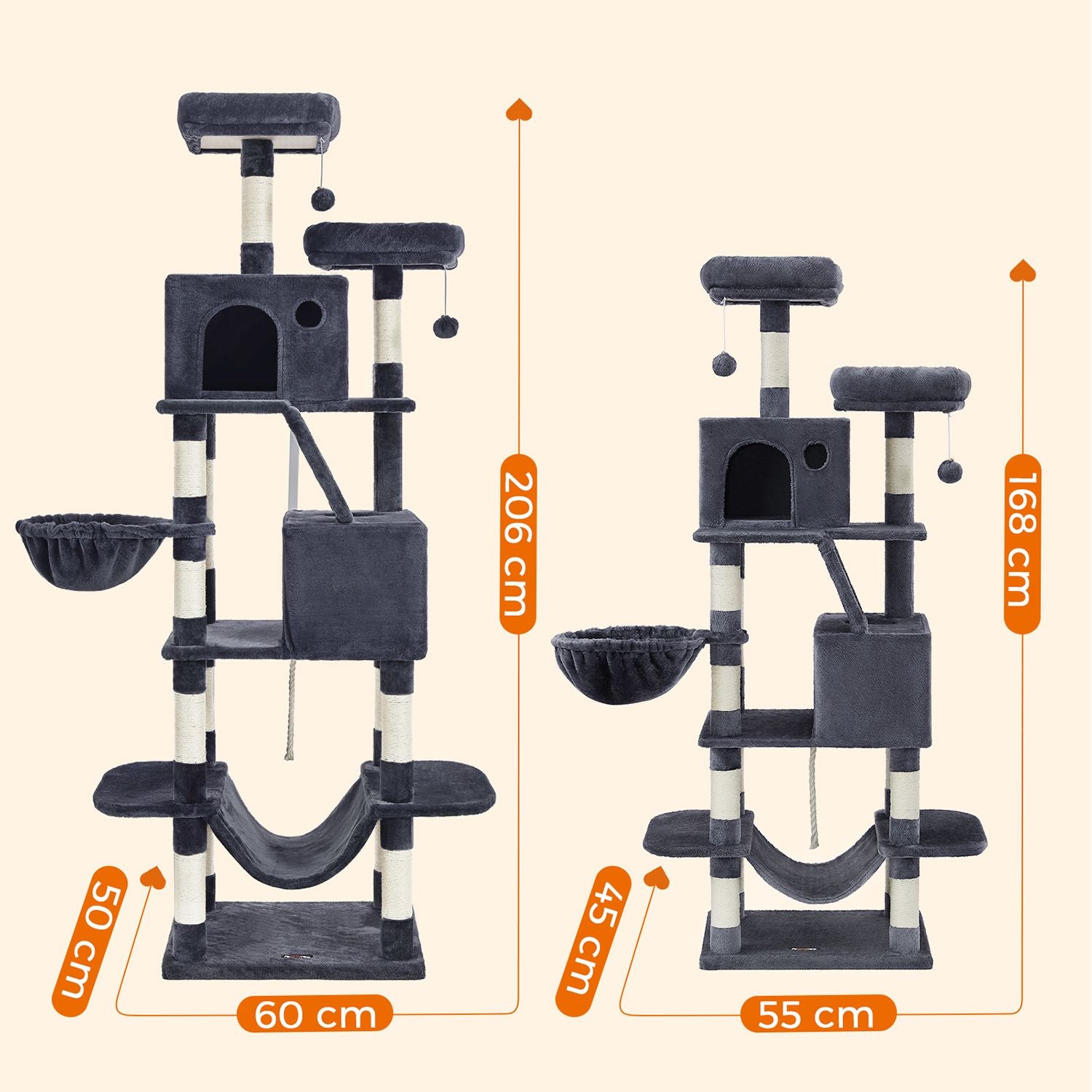 Krabpaal – 168 cm met 2 holen – Grijs en Beige