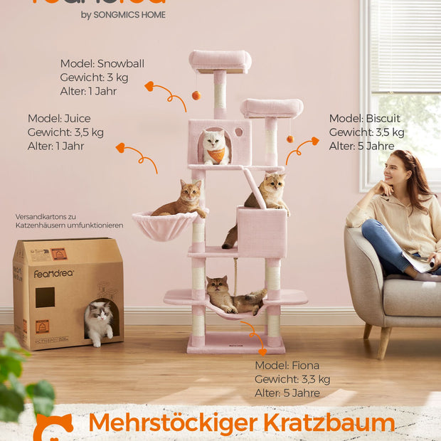 Grote krabpaal met 13 niveaus en pluche pastelroze