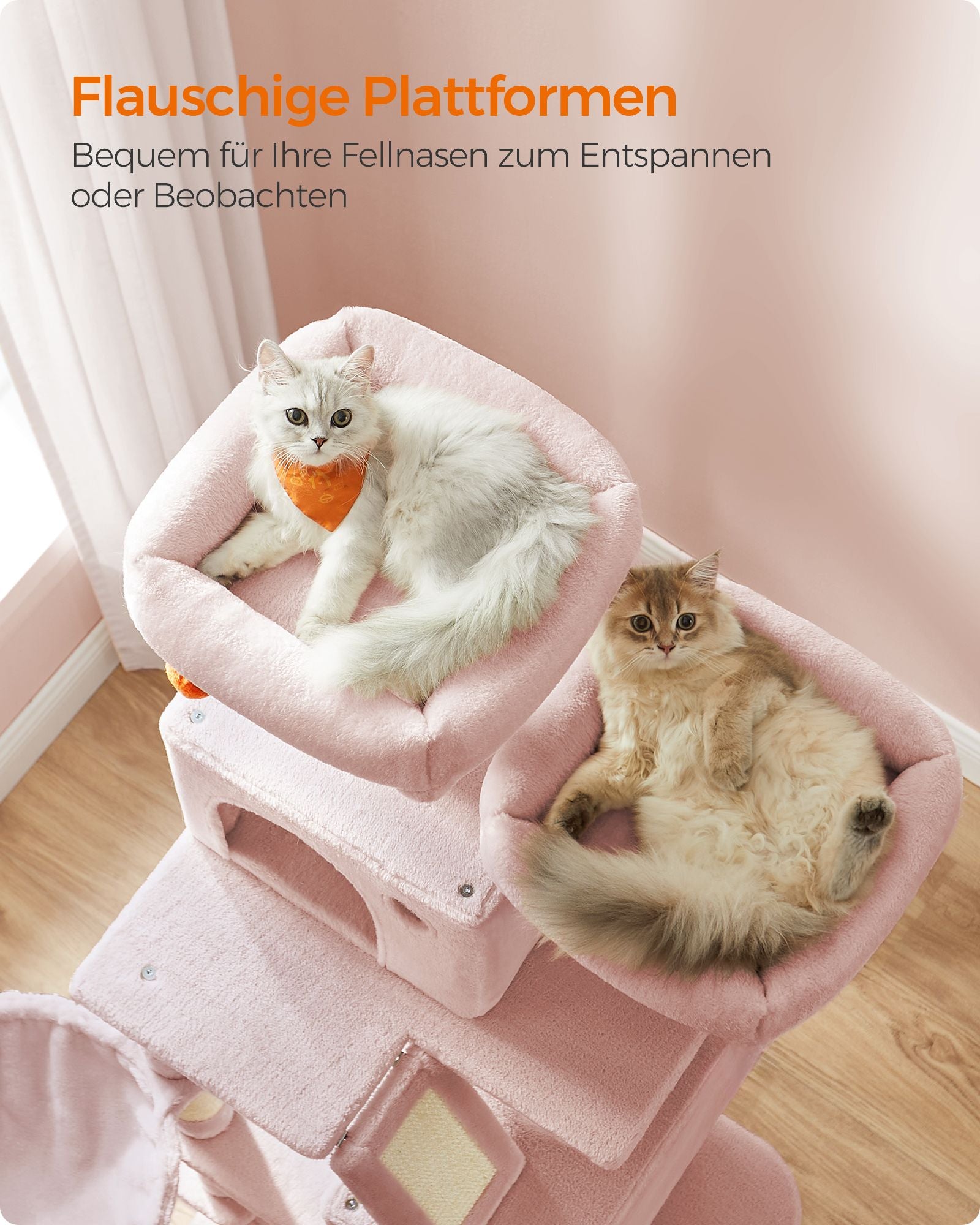 Grote krabpaal met 13 niveaus en pluche pastelroze