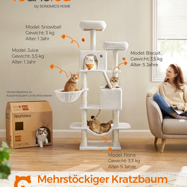 Grote krabpaal met 13 niveaus en pluche crèmewit