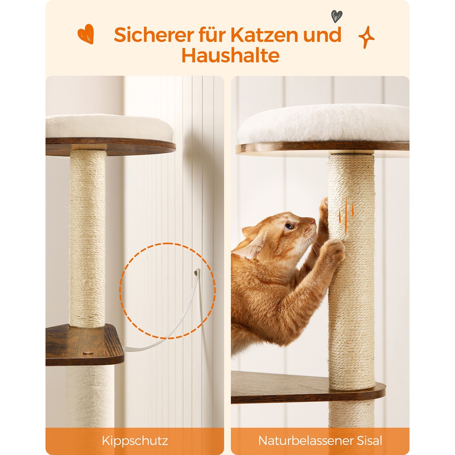 Kattenkrabpaal – Met afneembare kussens – Vintage bruin