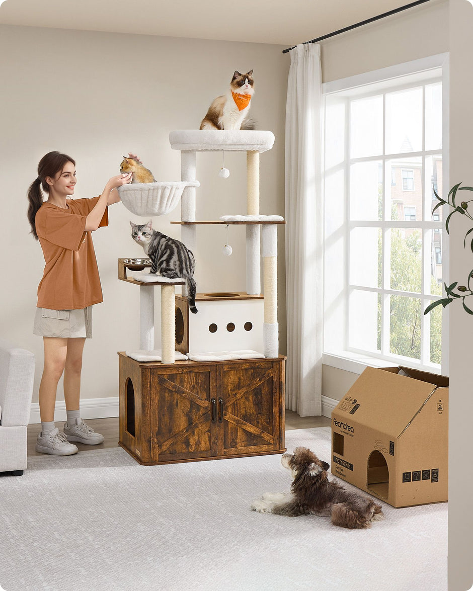 Krabpaal 170 cm hoog met kattenbakkast vintagebruin