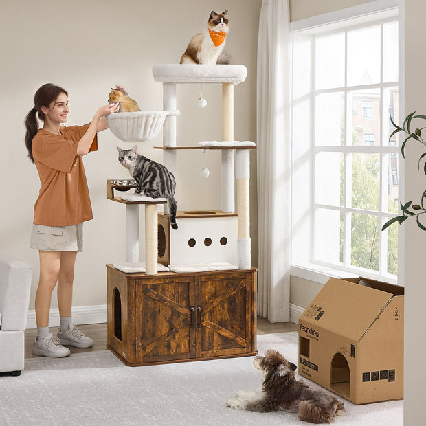 Krabpaal 170 cm hoog met kattenbakkast vintagebruin