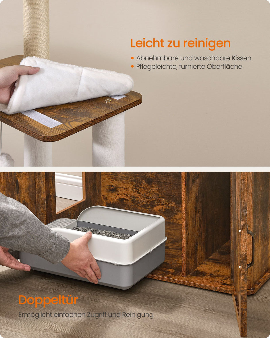 Krabpaal 170 cm hoog met kattenbakkast vintagebruin