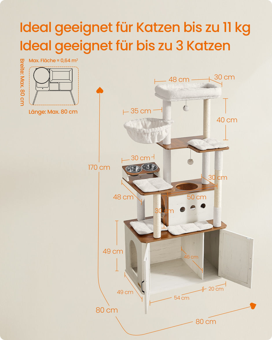 Krabpaal - 170 cm - Met Grot en Hangmat - Sisalpalen - Honingbruin-Vintage Wit