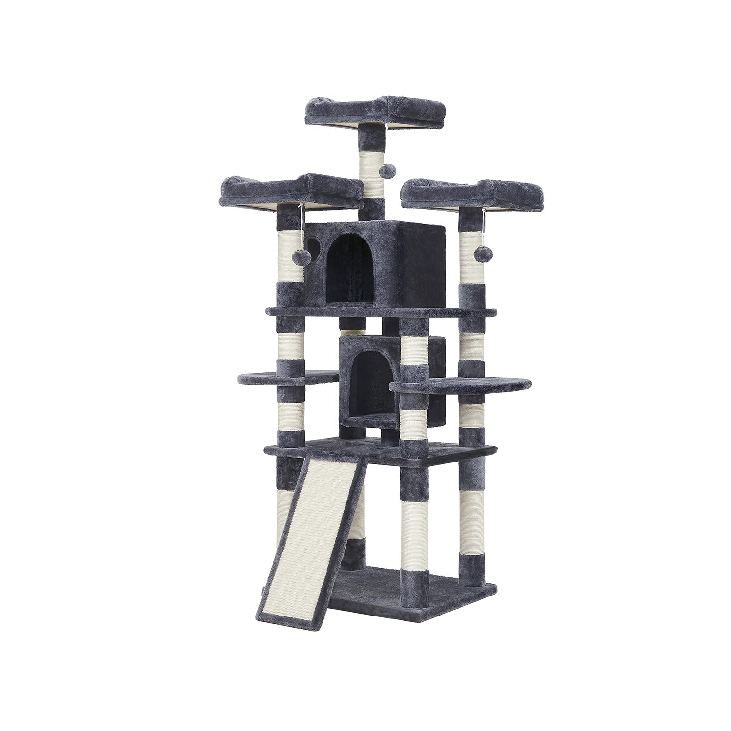 Krabpaal XXL – 3 platformen en 2 grotten – 172 cm – rookgrijs