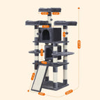 Krabpaal XXL – 3 platformen en 2 grotten – 172 cm – rookgrijs