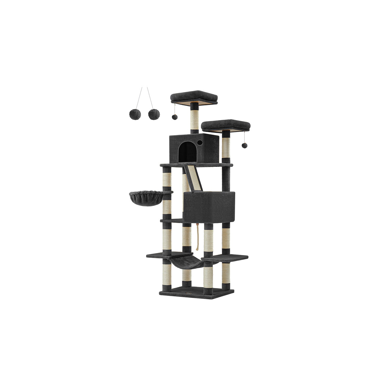 Grote krabpaal – 206 cm hoog – multi-level – inktzwart