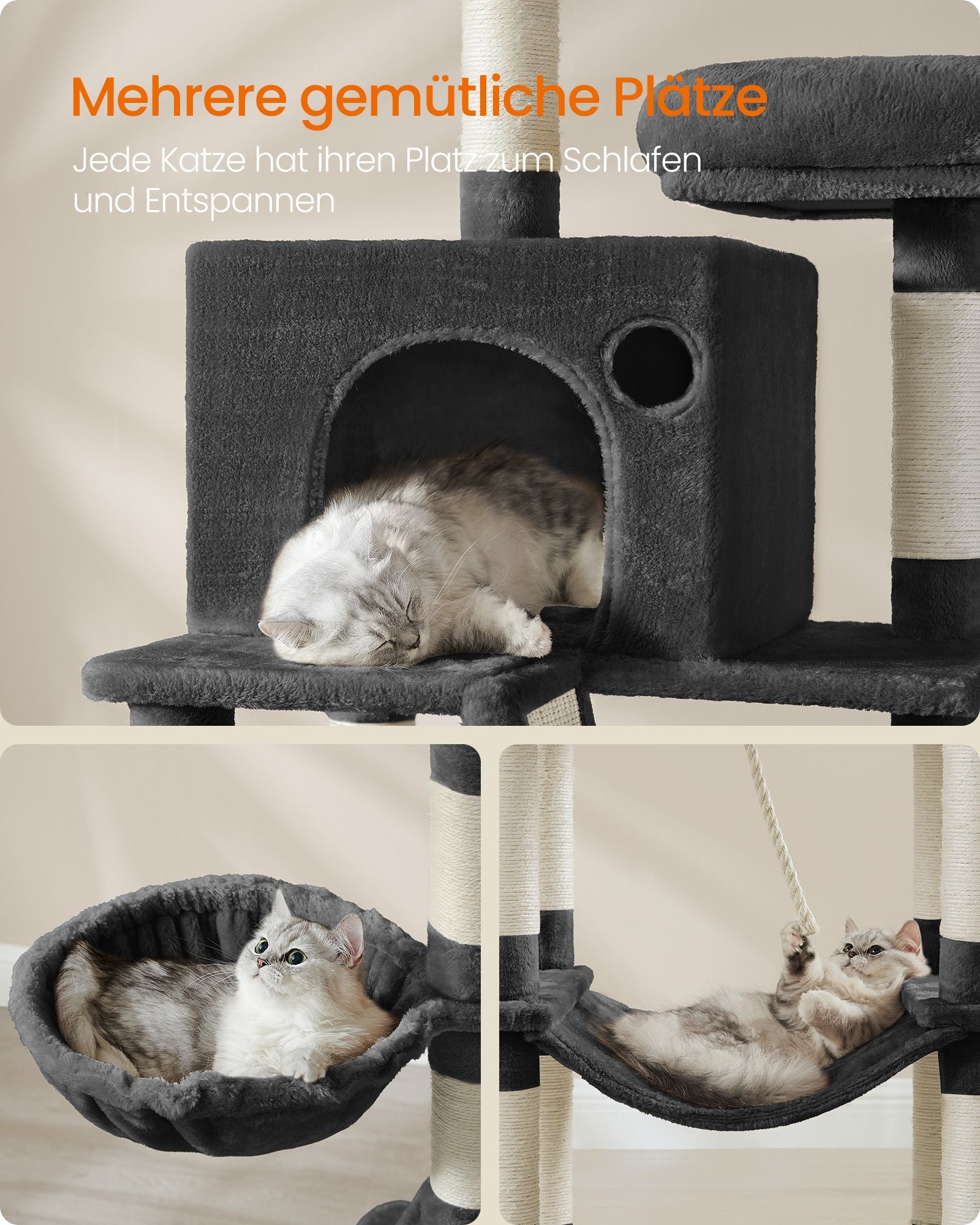 Grote krabpaal – 206 cm hoog – multi-level – inktzwart