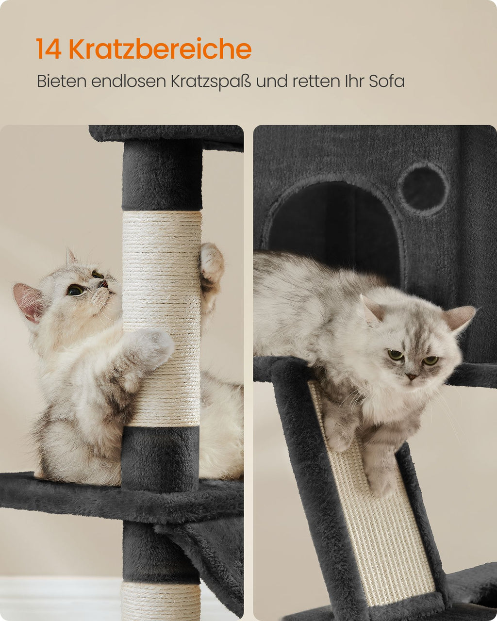 Grote krabpaal – 206 cm hoog – multi-level – inktzwart