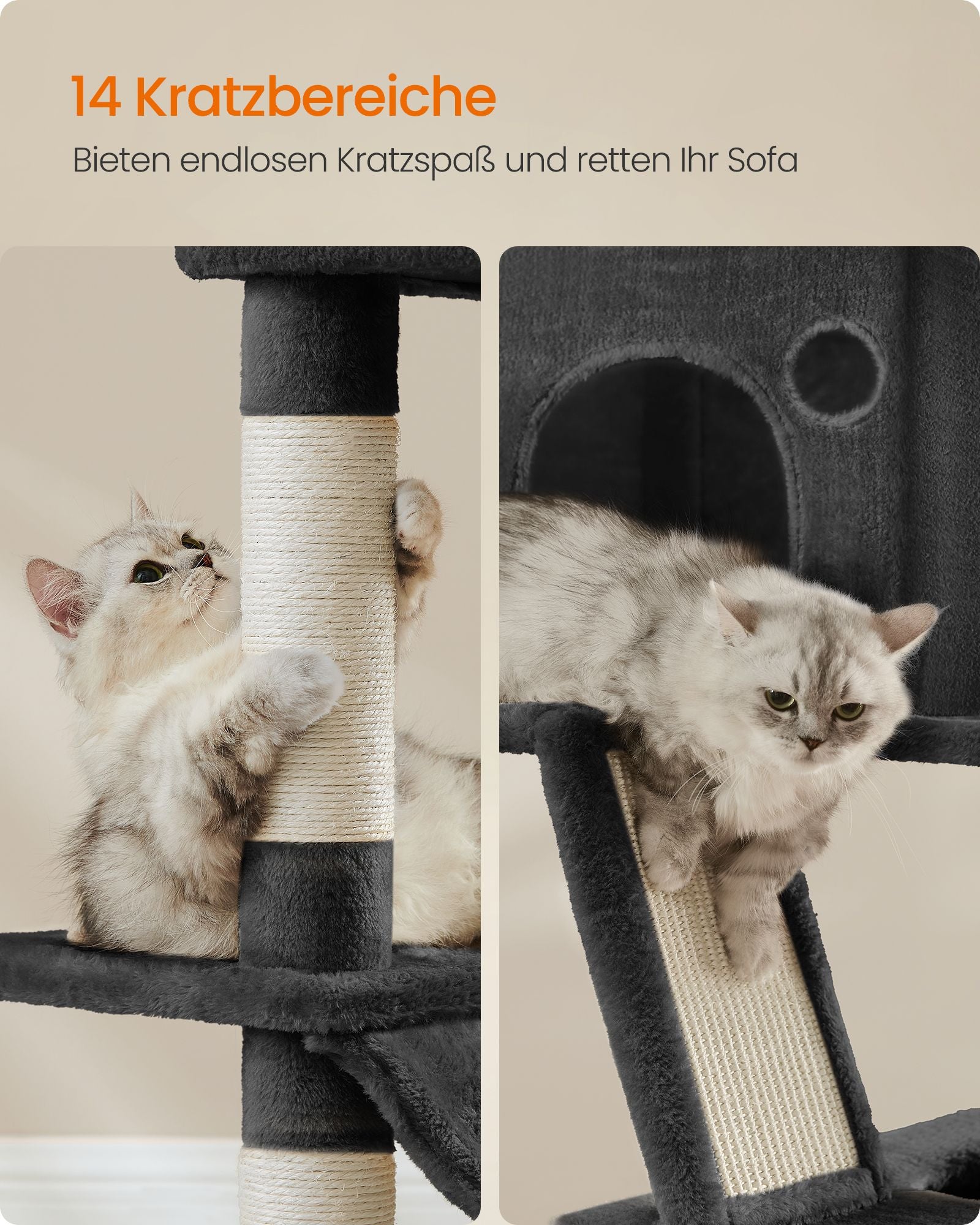 Grote krabpaal – 206 cm hoog – multi-level – inktzwart