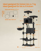 Grote krabpaal – 206 cm hoog – multi-level – inktzwart