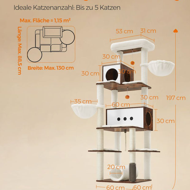 Krabpaal – Met 2 grotten en 2 ligstoelen – Vintagebruin