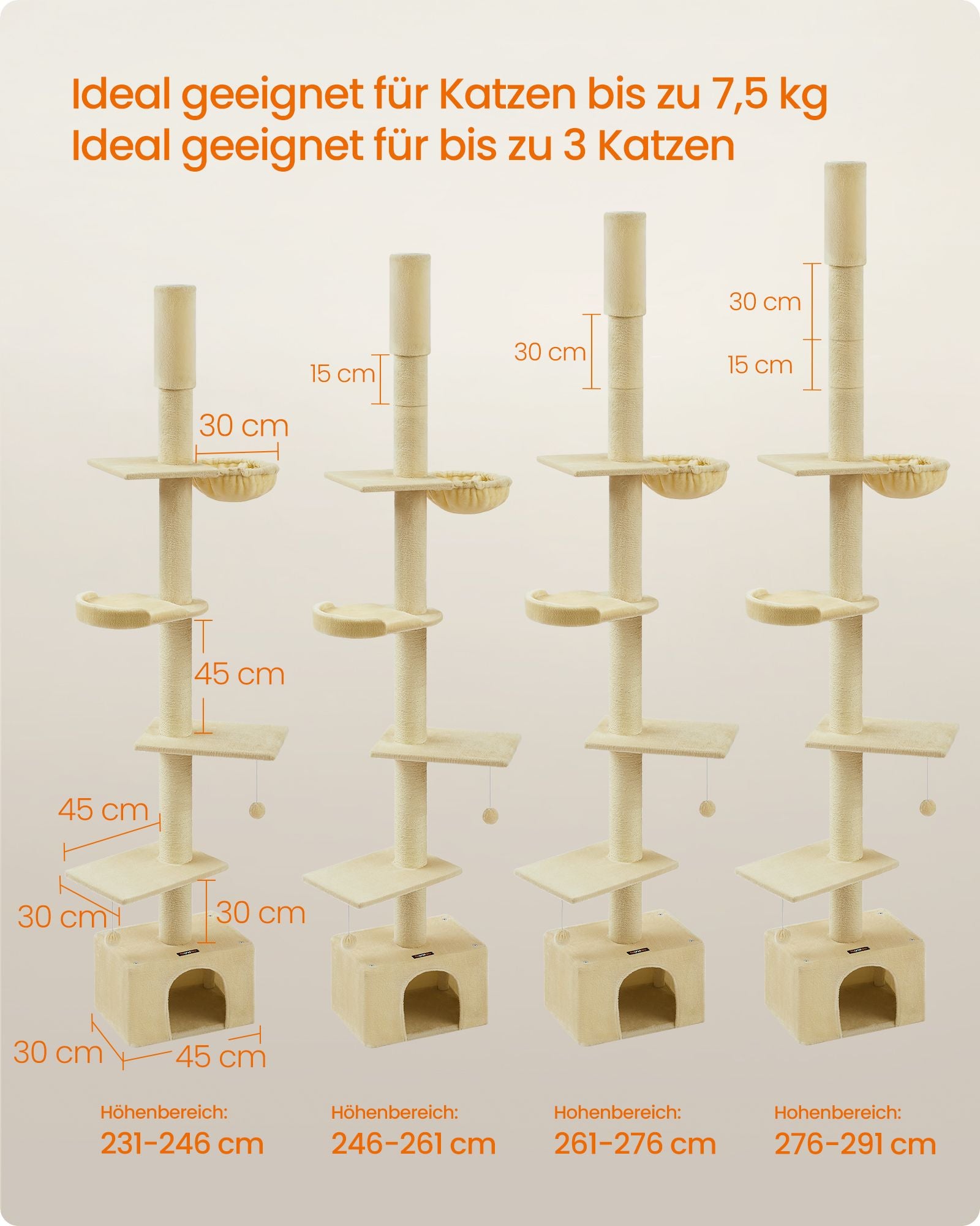 Krabpaal Plafond Hoog 231-291 Cm In Hoogte Verstelbaar Beige