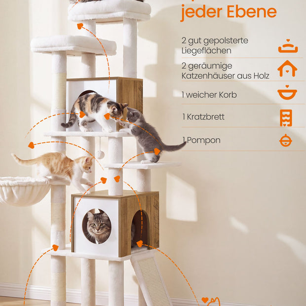 Kattenboom – 6 Niveaus – 2 Kattenholen – Sisalstam – Houtlook – 172 cm – Honingbruin