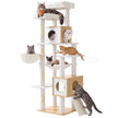 Kattenboom XXL – 193 cm – 8 Niveaus – Kattenhuis en Hol – Sisalstam – Eikenbeige en Wolkenwit