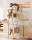 Kattenboom XXL – 193 cm – 8 Niveaus – Kattenhuis en Hol – Sisalstam – Eikenbeige en Wolkenwit