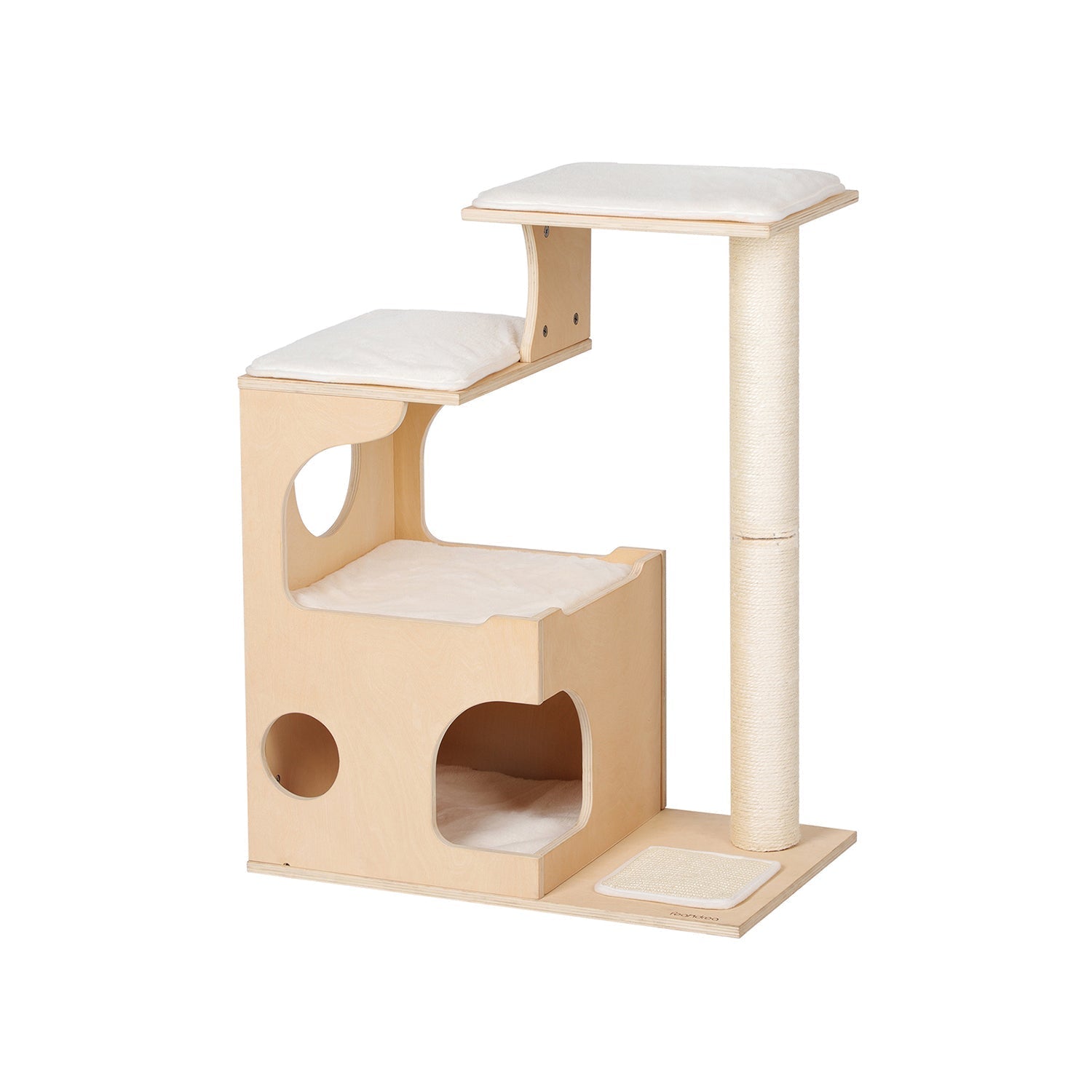 Kattenkrabpaal – Klimboom met ligvlakken en grot – Bruin-Wit