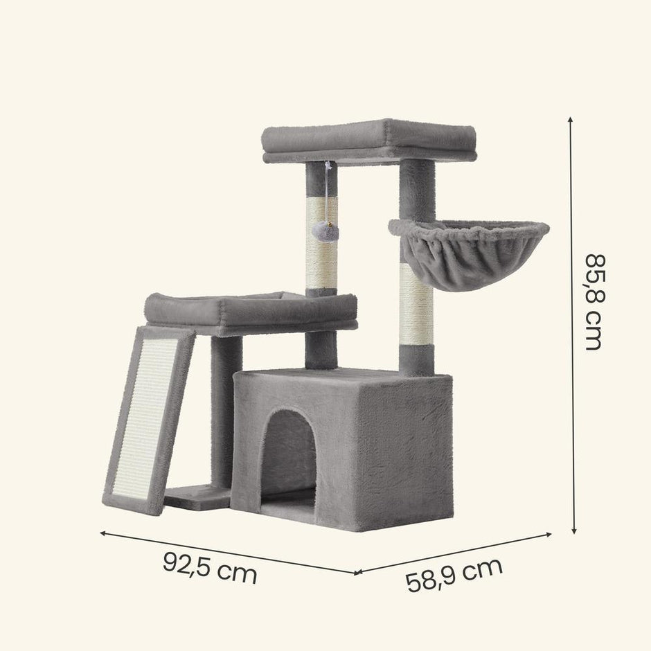 Krabpaal met Grot - Hellingbaan - 2 Platformen - Sisal - Lichtgrijs