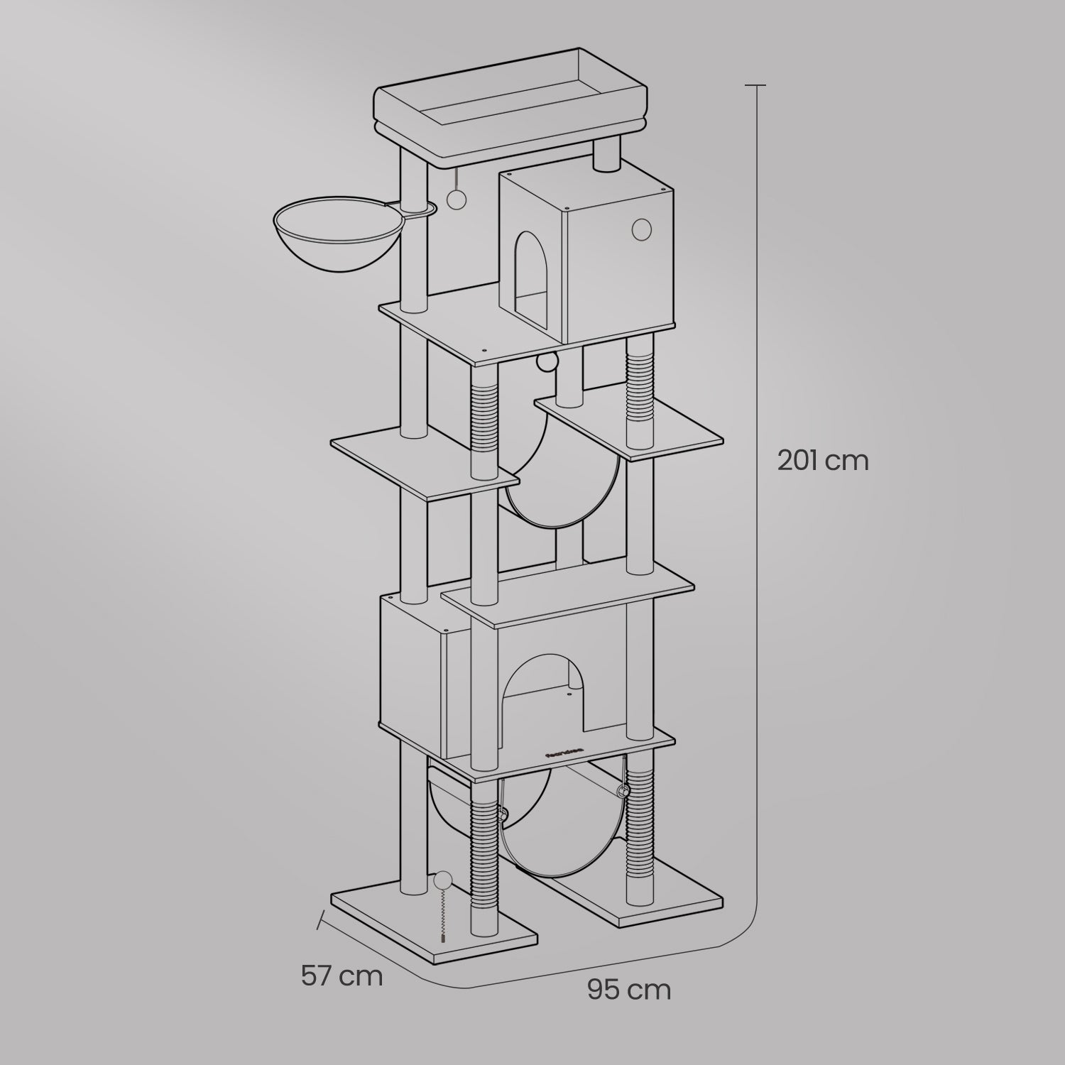 Krabpaal – Groot – 201 cm – Lichtgrijs – Met Platform