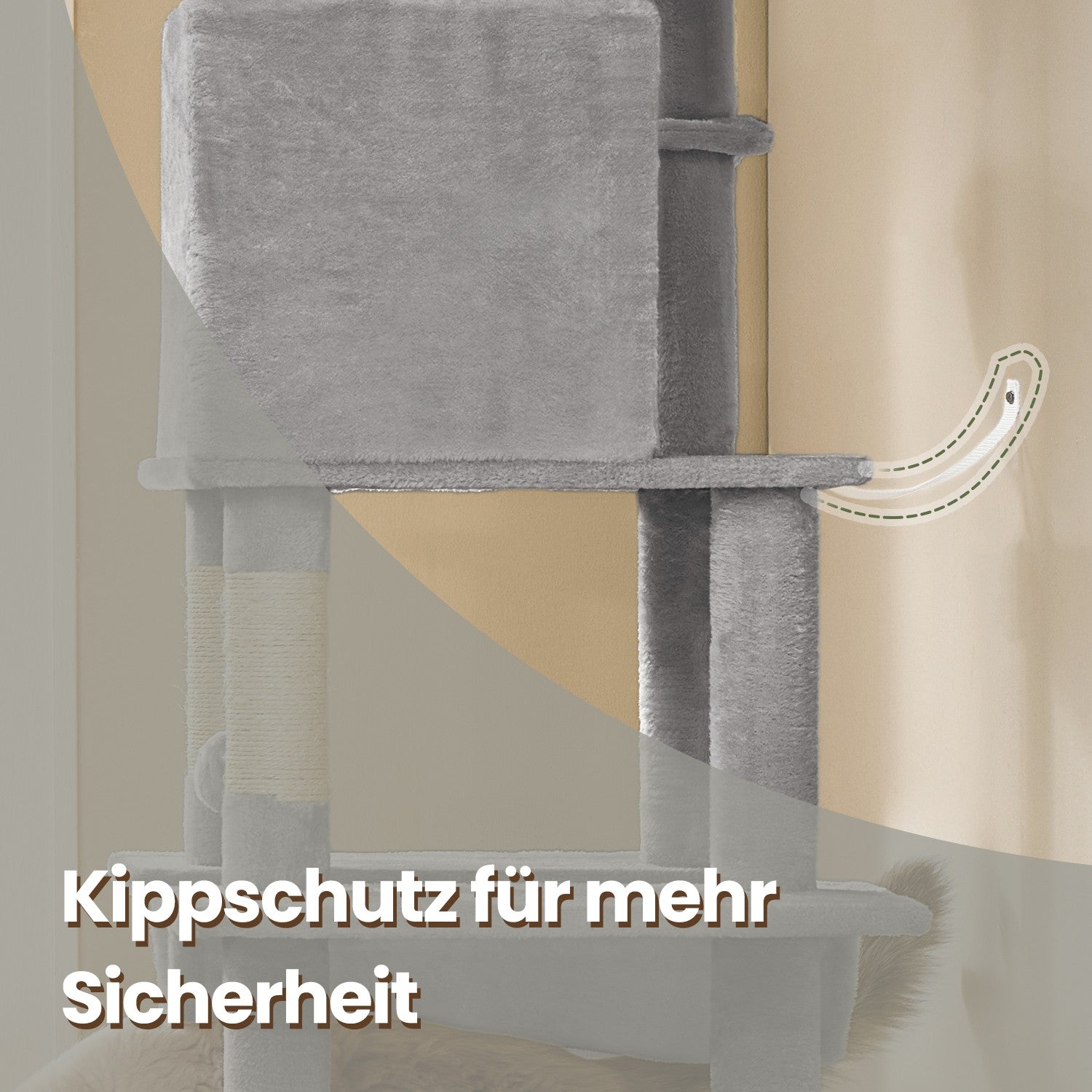 Krabpaal – Groot – 201 cm – Lichtgrijs – Met Platform