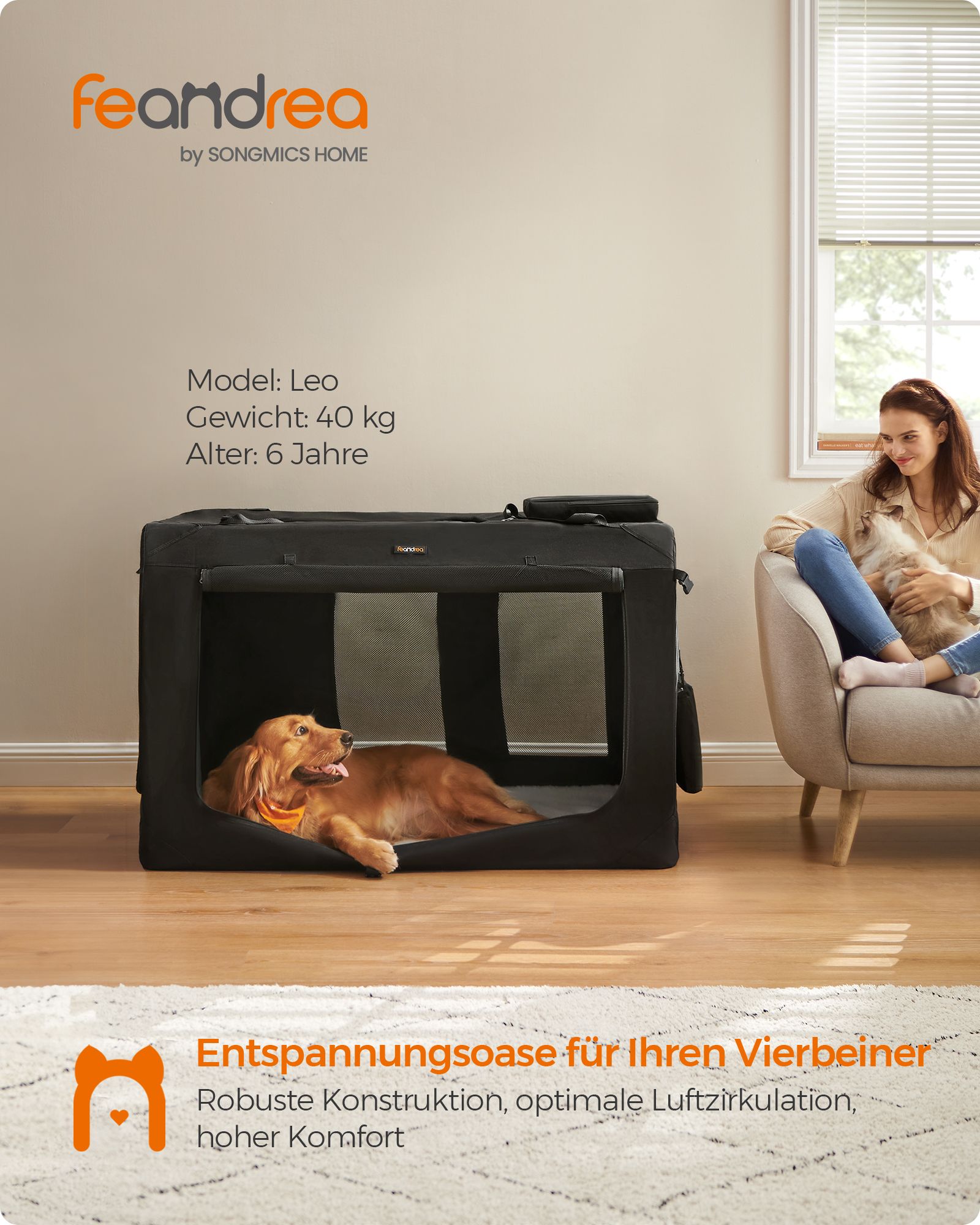 Hondenbox met handvatten – stevig frame – zwart