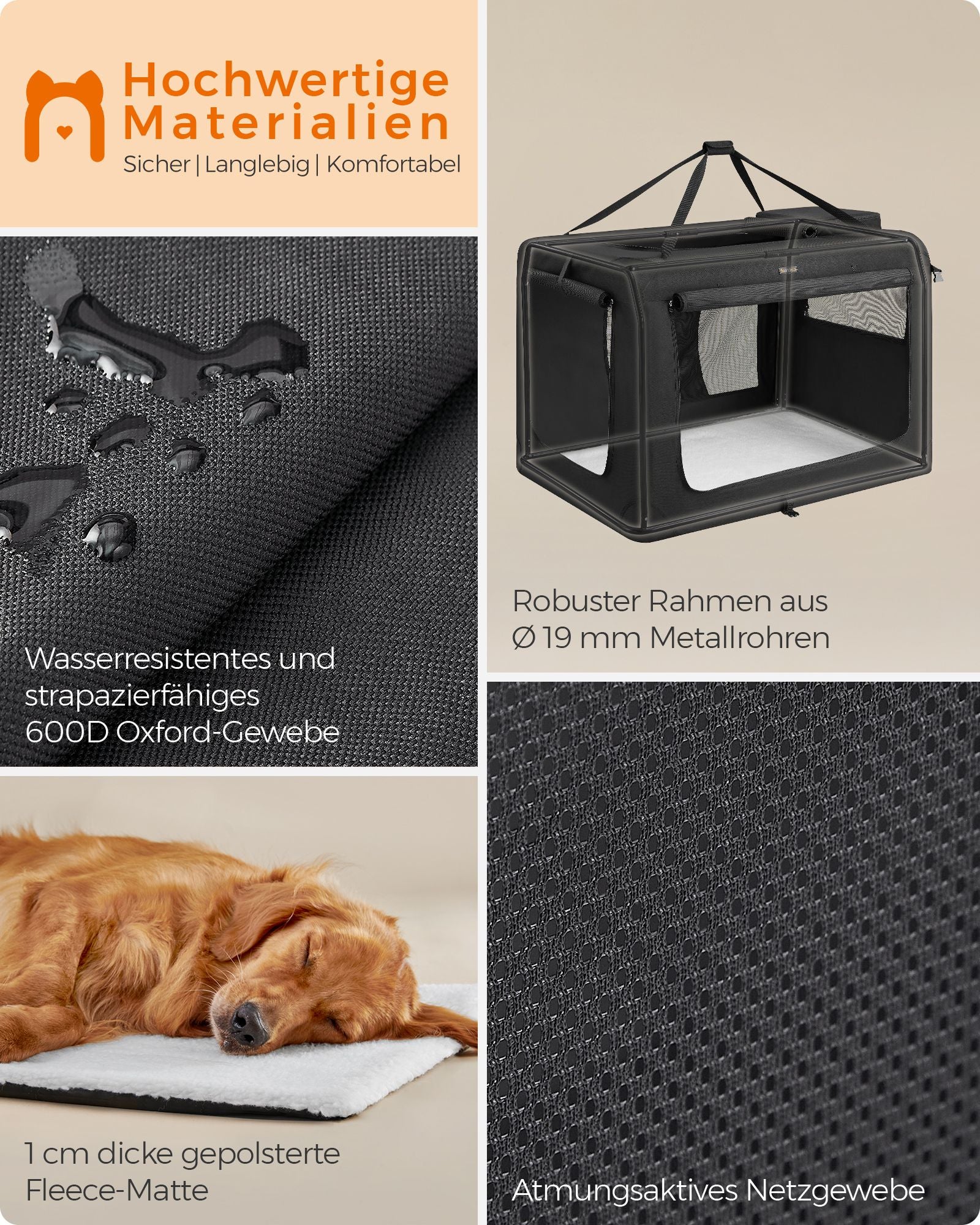 Hondenbox met handvatten – stevig frame – zwart