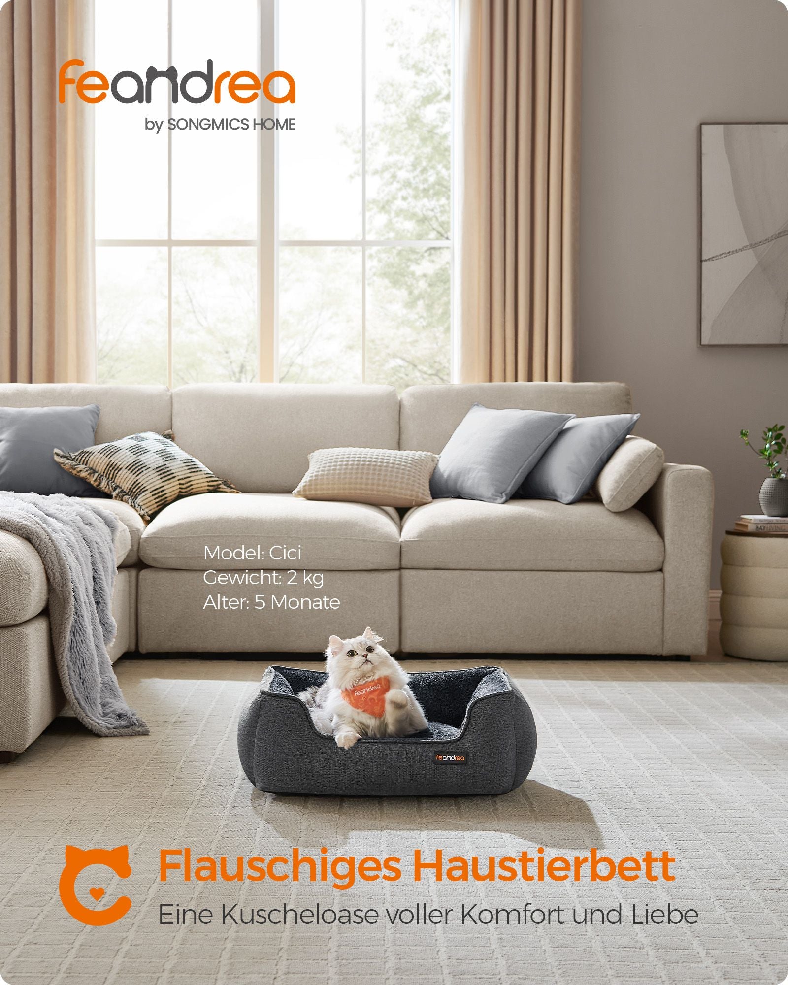 Hondenmand met afneembare en wasbare donkergrijze hoes
