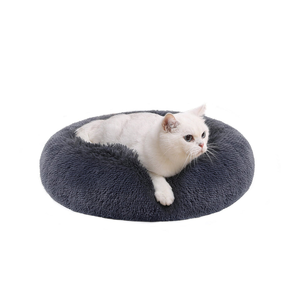 Kattenmand – donutvorm – Ø 70 cm – grijs en wit