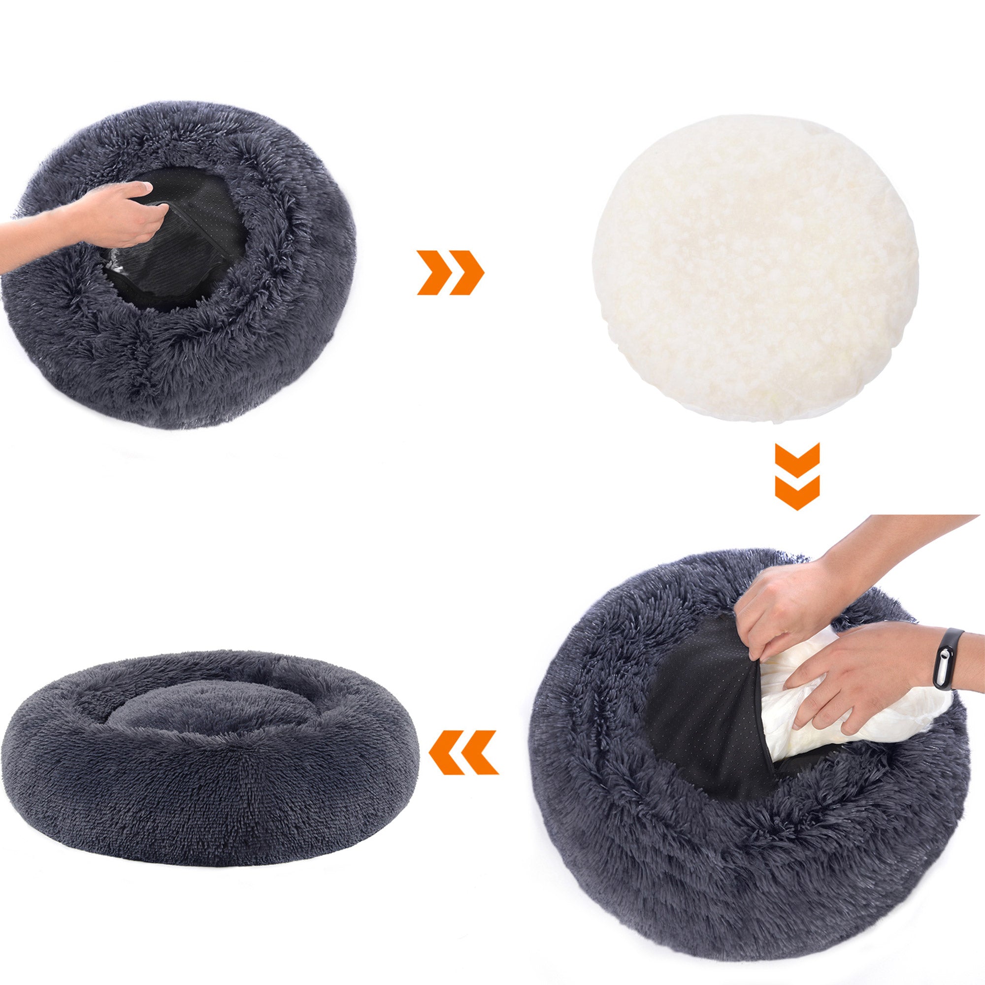 Hondenbed – Donutvormig en comfortabel – Donkergrijs