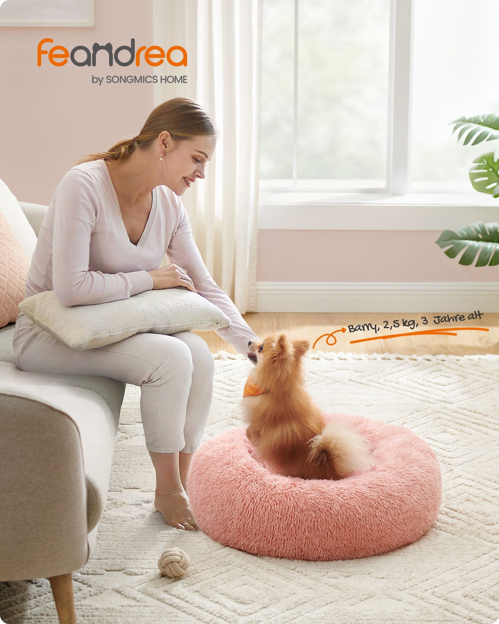 Hondenmand – pluizig lang pluche – roze