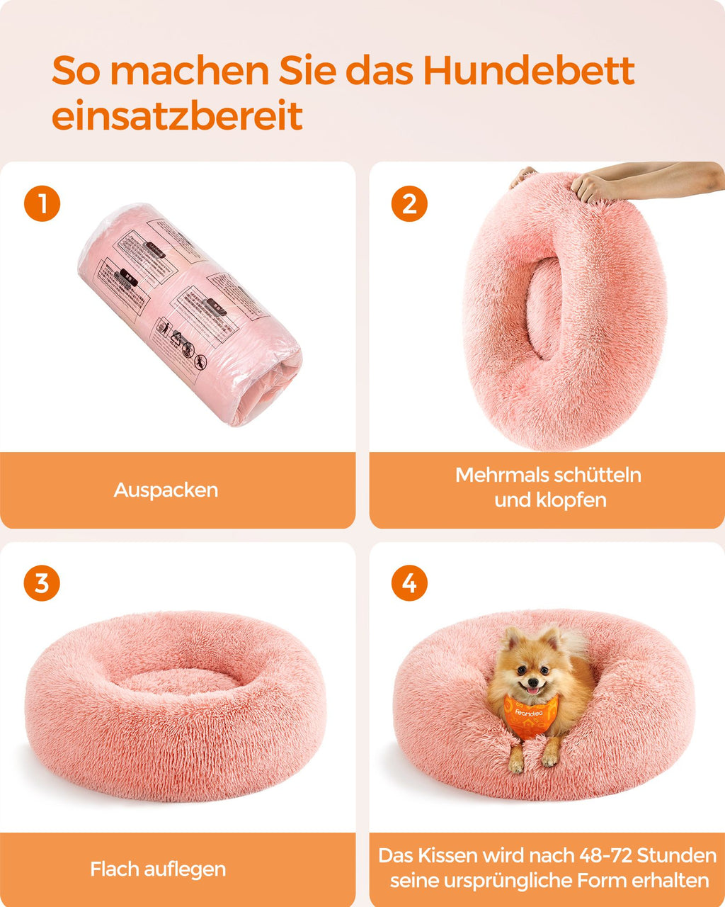 Hondenmand – pluizig lang pluche – roze