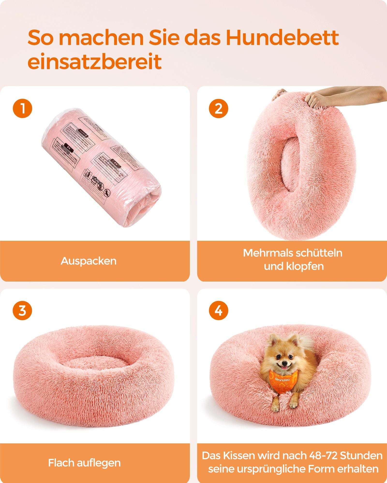 Hondenmand – pluizig lang pluche – roze