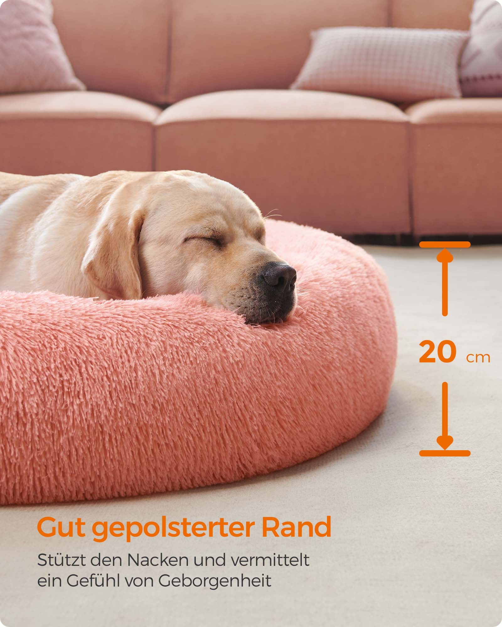 Hondenmand – pluizig & wasbaar – Ø 120 cm – roze