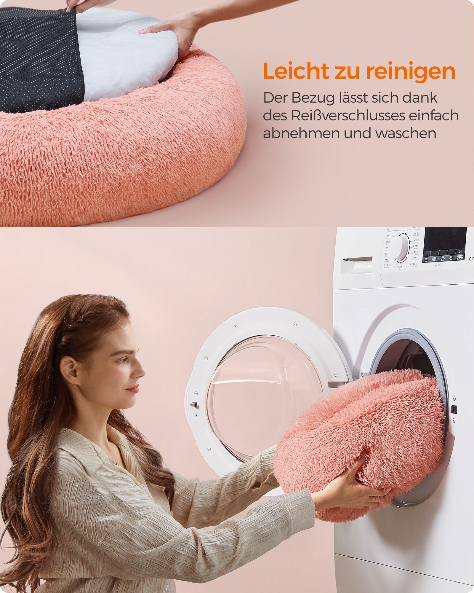 Hondenmand – pluizig & wasbaar – Ø 120 cm – roze