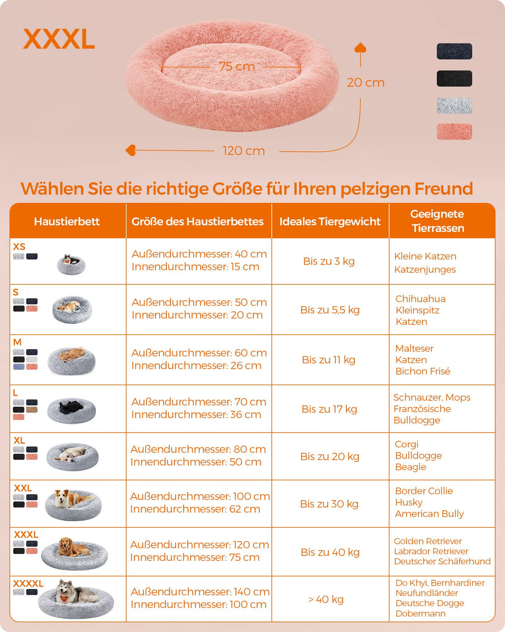Hondenmand – pluizig & wasbaar – Ø 120 cm – roze
