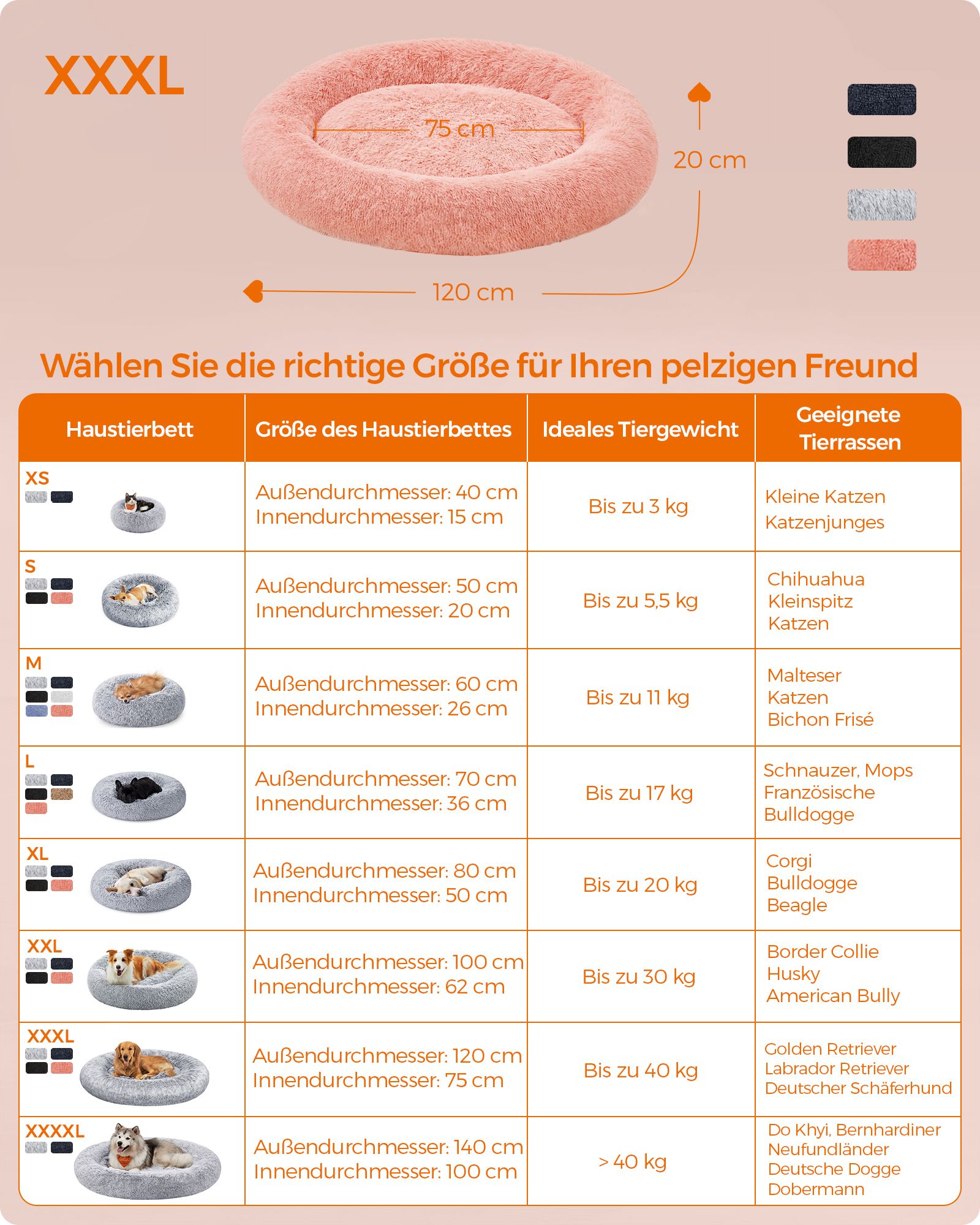 Hondenmand – pluizig & wasbaar – Ø 120 cm – roze