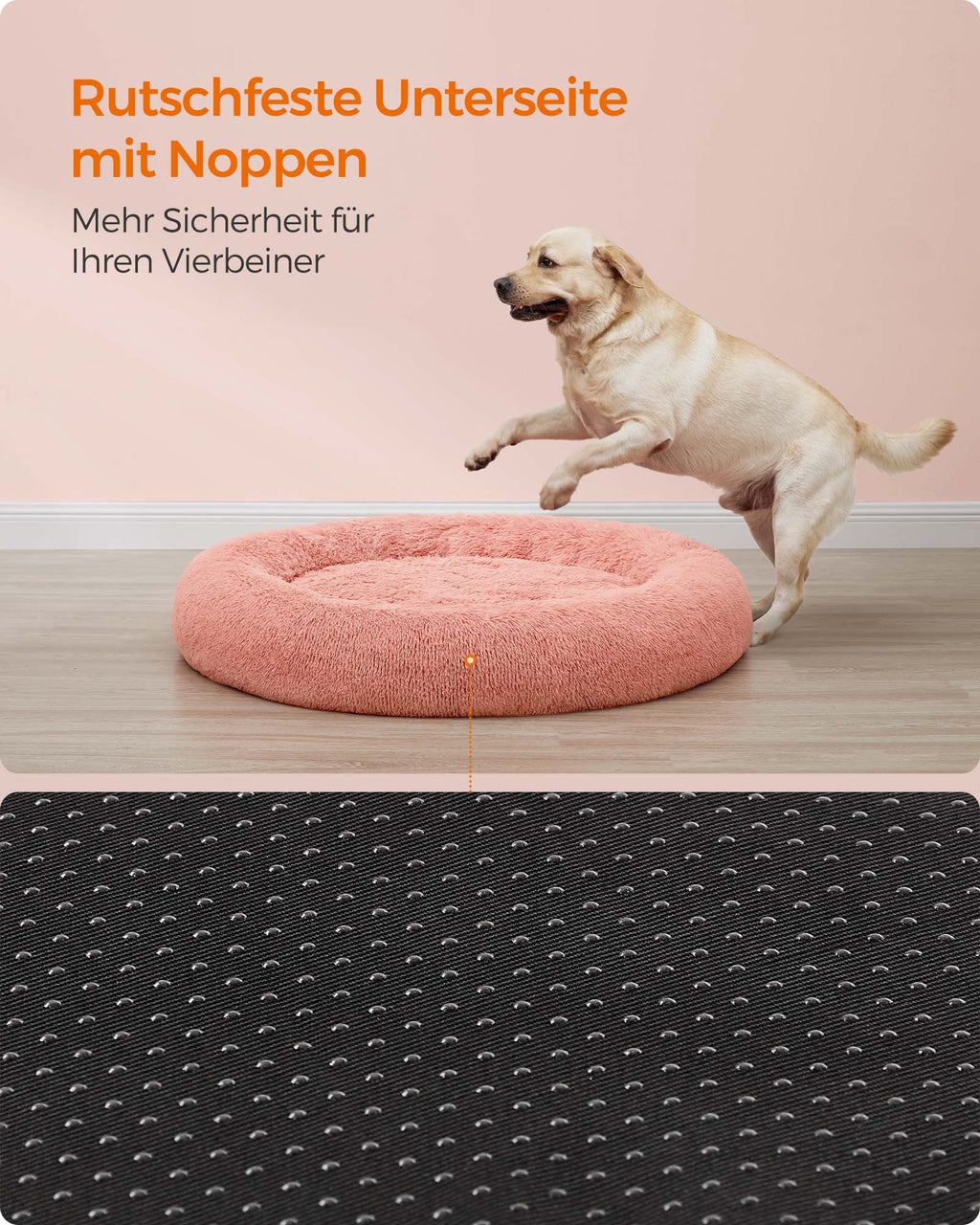 Hondenmand – pluizig & wasbaar – Ø 120 cm – roze