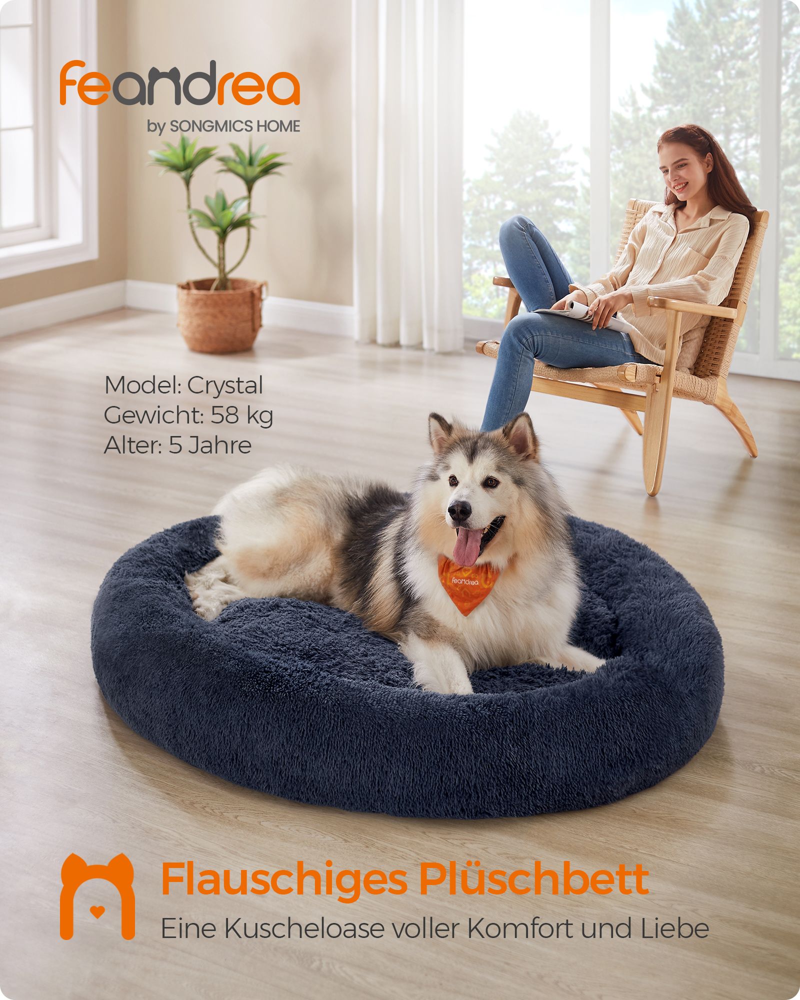 Hondenbed – afneembaar middenstuk – pluche – donkergrijs