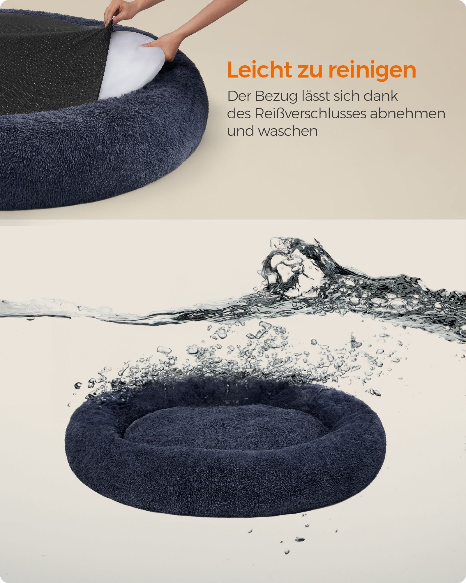 Hondenbed – afneembaar middenstuk – pluche – donkergrijs