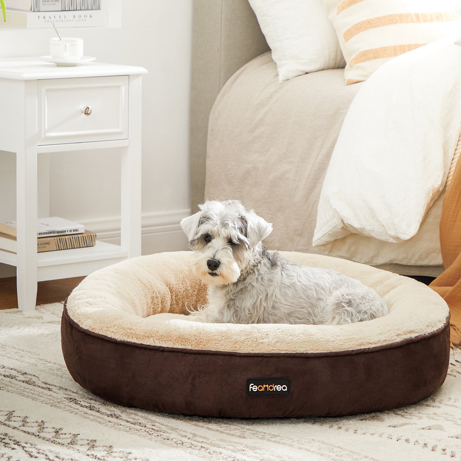 Hondenbed – donutvorm – Ø 60 cm – grijs en wit