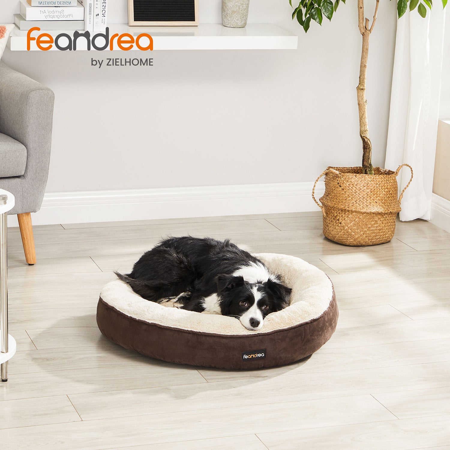 Kattenmand – donutvorm – Ø 70 cm – grijs en wit