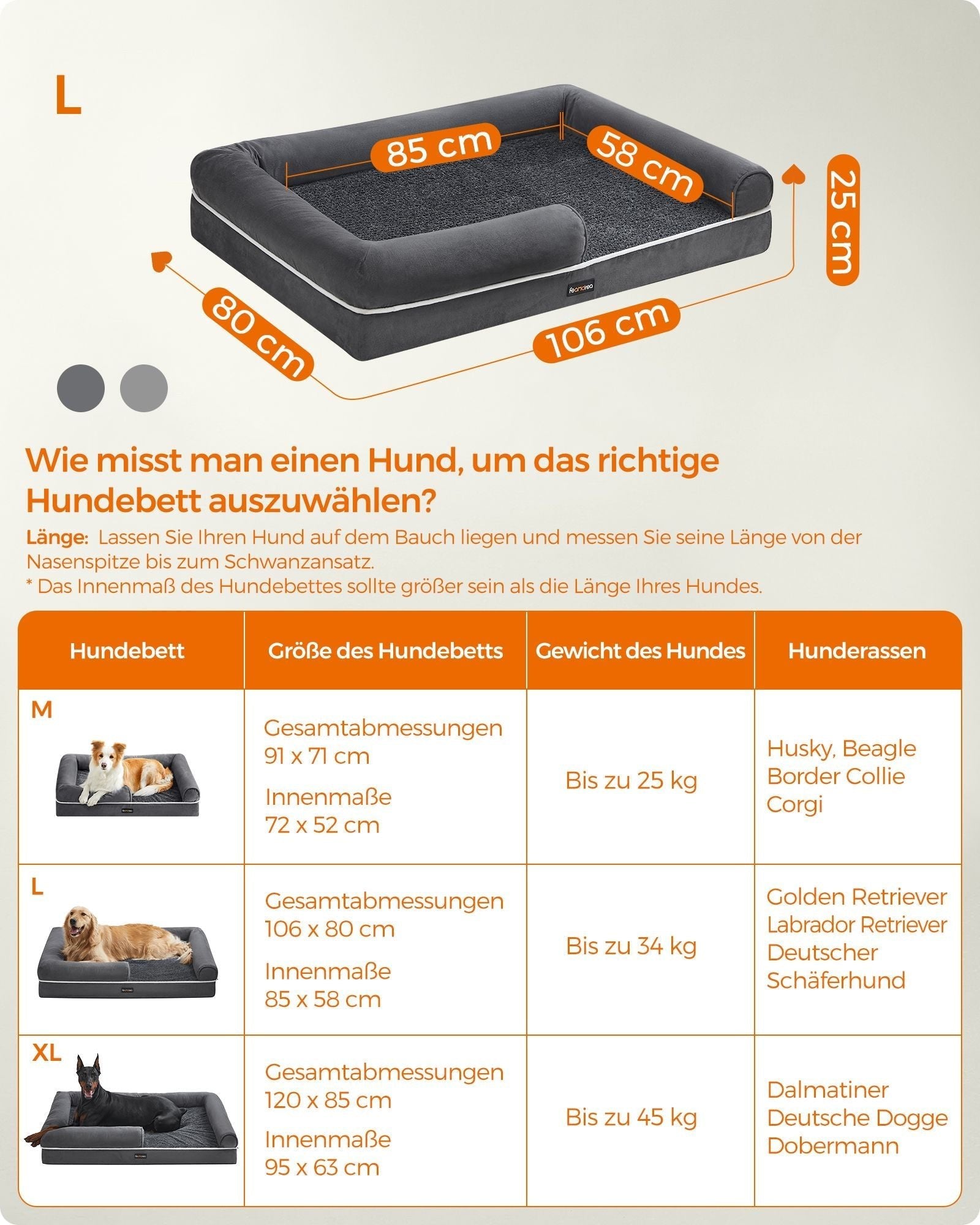 Orthopedisch hondenbed – Verhoogde randen – Donkergrijs