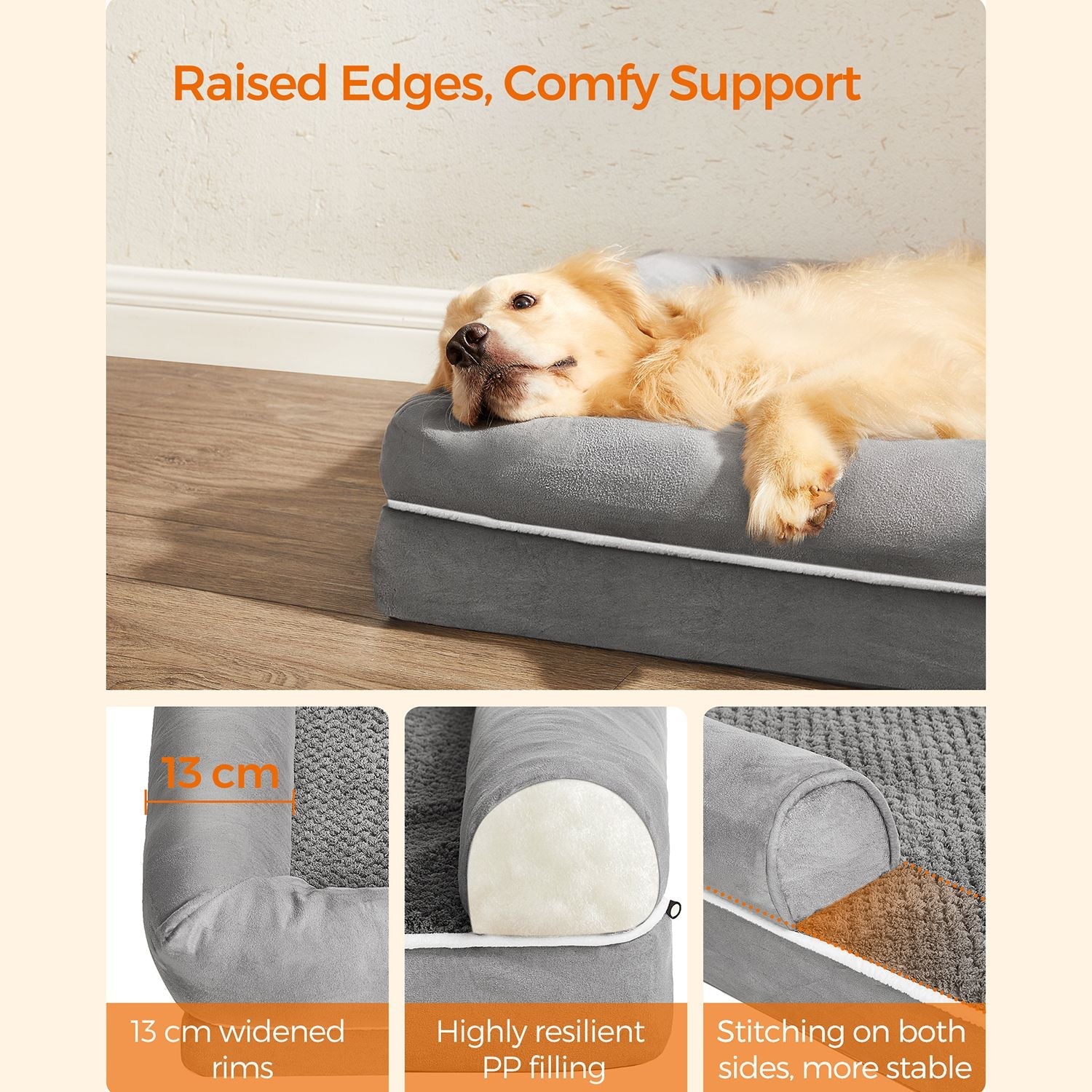 Orthopedisch hondenbed met verhoogde rand - Lichtgrijs