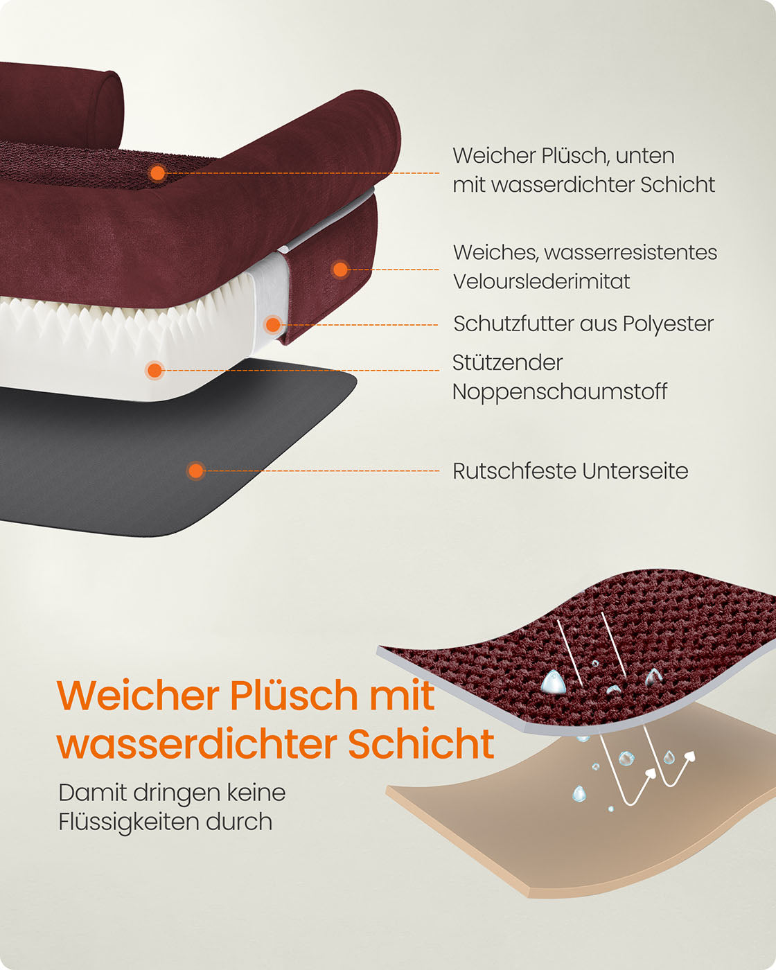 Orthopedisch hondenbed – Uitneembaar kussen – Bessenrood