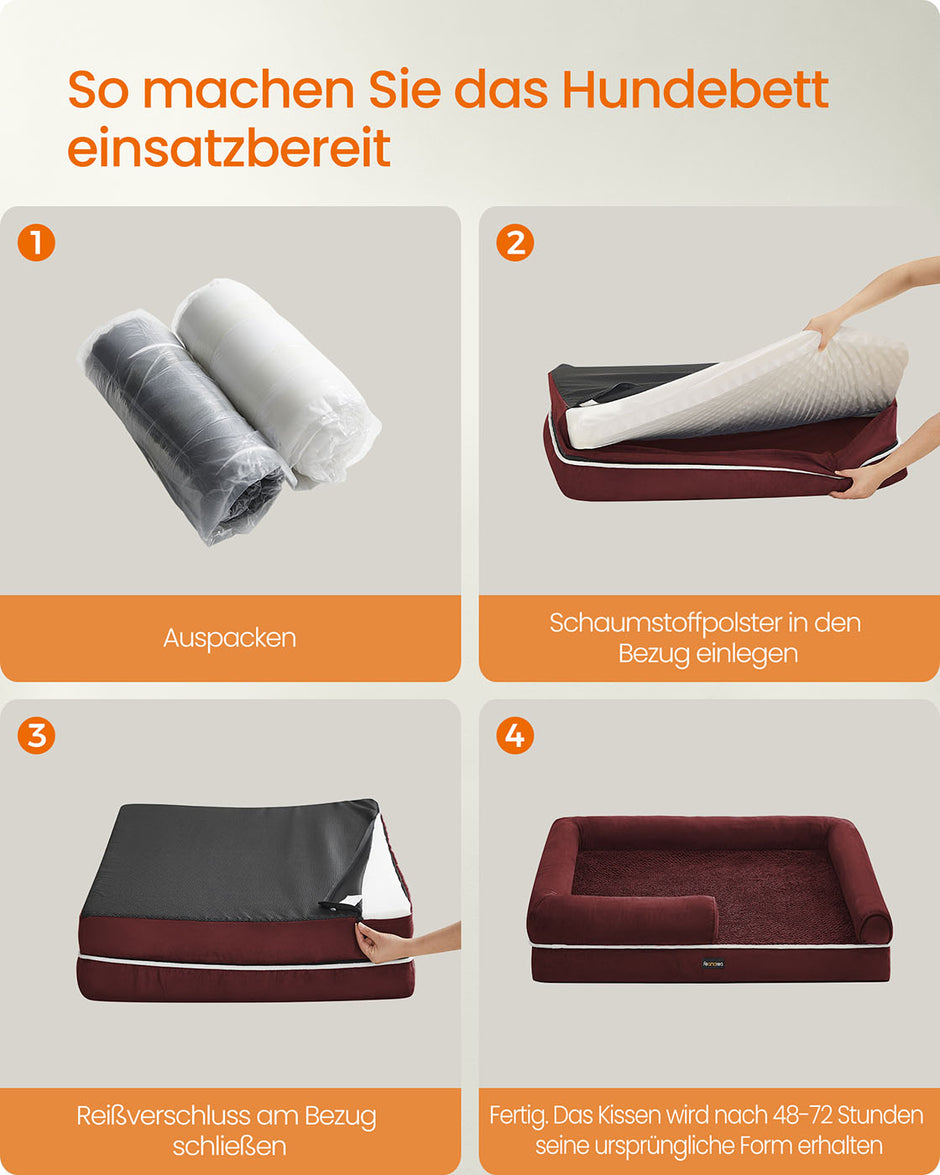 Orthopedisch hondenbed – Uitneembaar kussen – Bessenrood