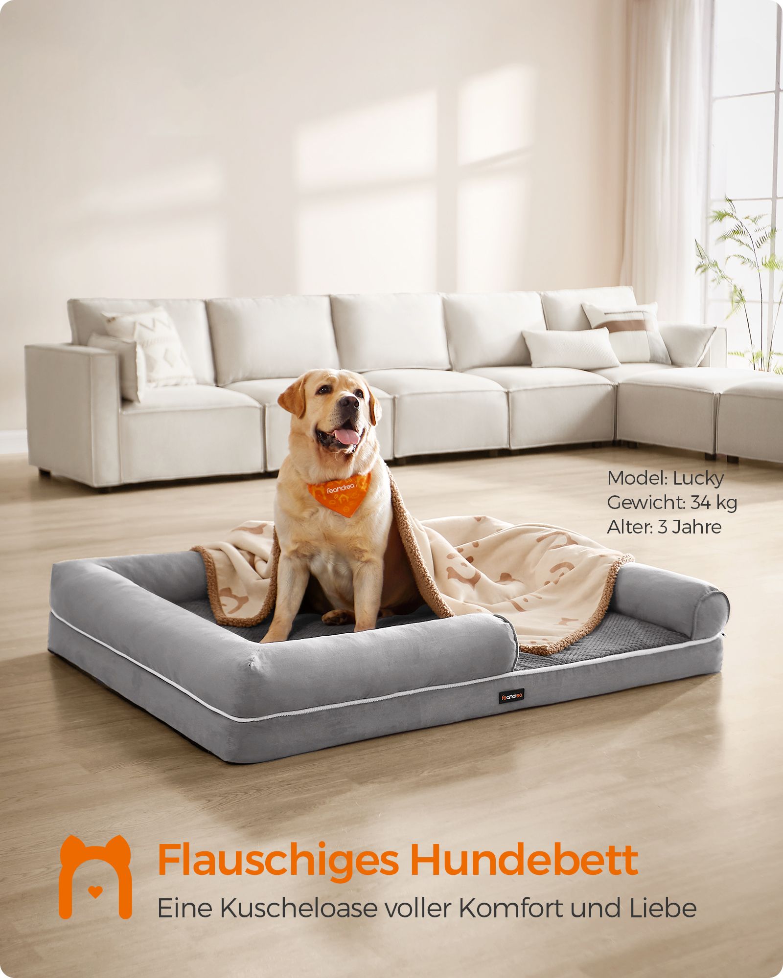 Orthopedisch hondenbed – zachte vulling – lichtgrijs
